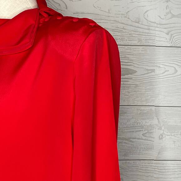 80’s VTG Tess Paris/Milano red high neck blouse Size 12 - Picture 5 of 6